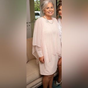 Karl lagerfeld dress size 12 pink with sheer wrap with pearls